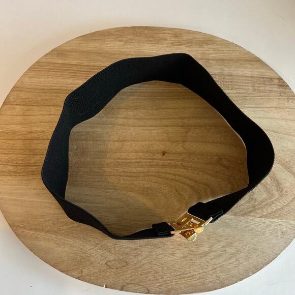 Black Thick Wide Stretchy Golden Slide Buckle Belt Size Small - Picture 7 of 8